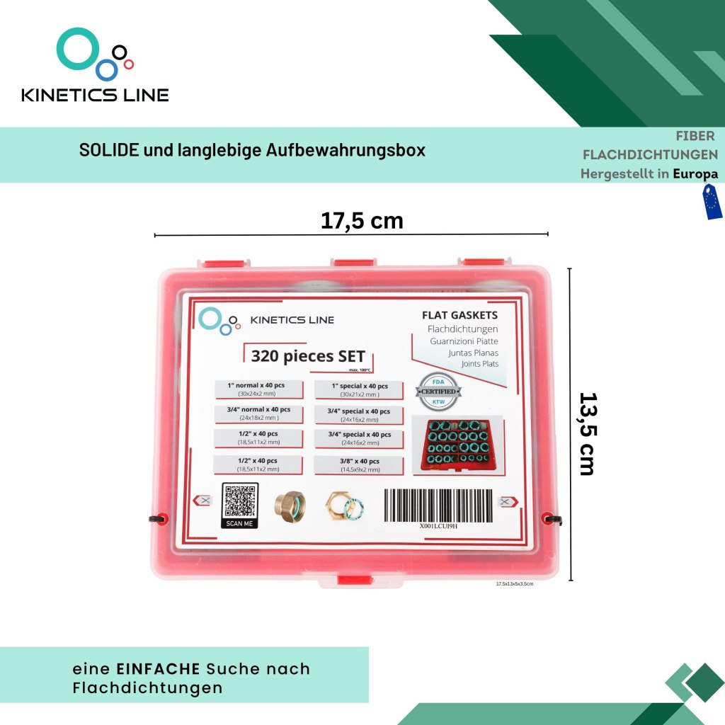 Kinetics Line Fibre Flachdichtungen (Dichtungsbox mit 6 Größen von 3/8″ bis 1″)