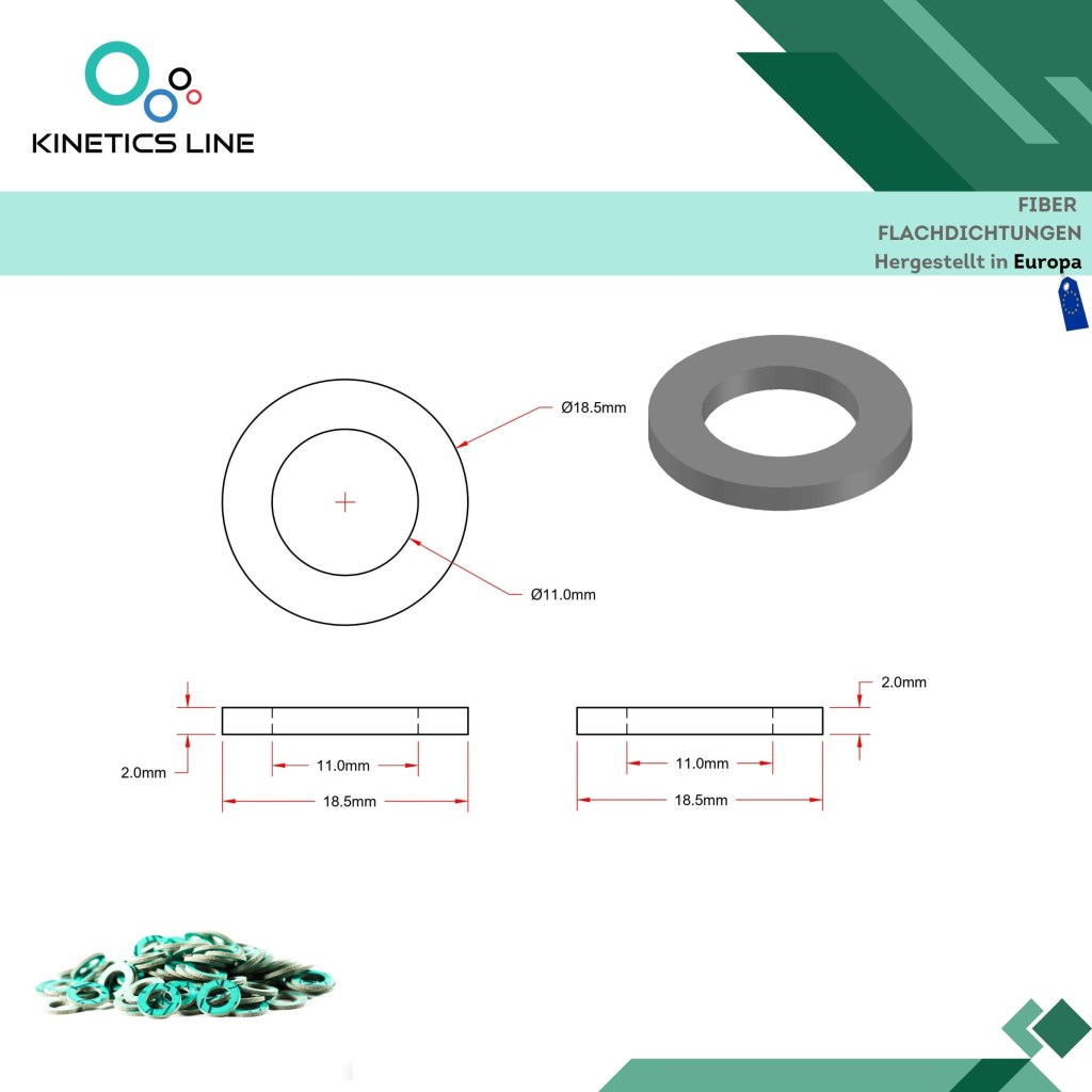 Kinetics Line Fiber Flachdichtung 1/2 Zoll (18.5 x 11 x 2 mm)