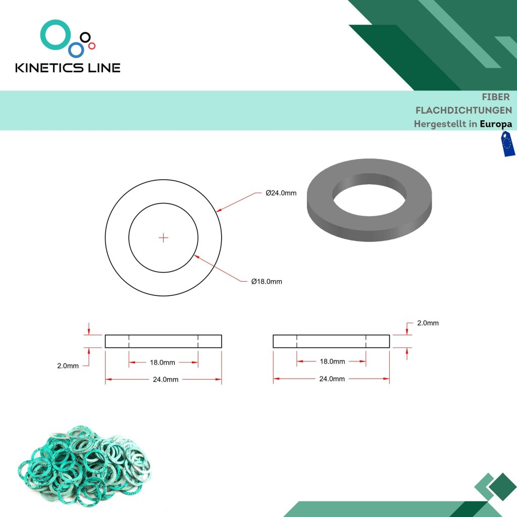 Kinetics Line Fiber Flachdichtung 3/4 Zoll Normal (24 x 18 x 2 mm)