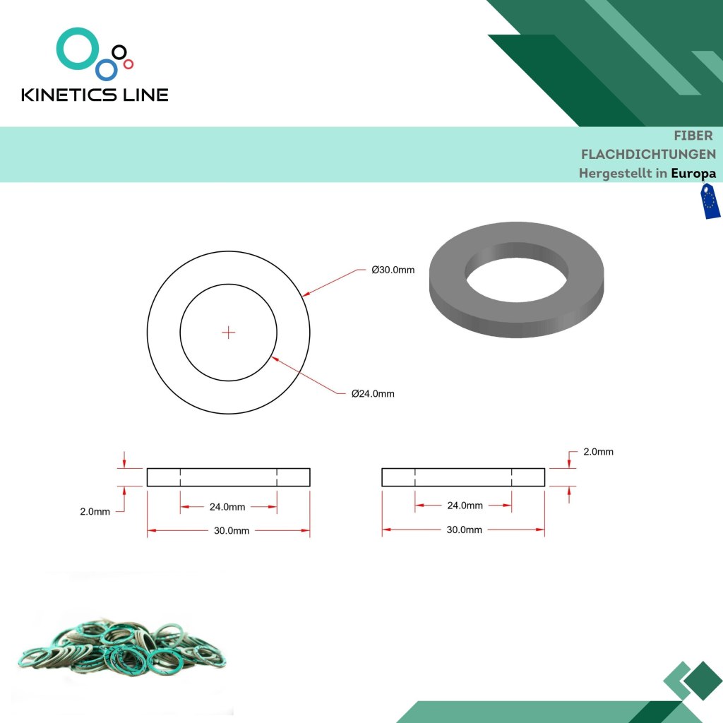 Kinetics Line Fiber Flachdichtung 1 Zoll Normal (30 x 24 x 2 mm)