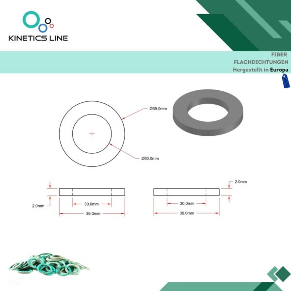 Kinetics Line Fiber Flachdichtung 1 1/4 Zoll (39 x 30 x 2 mm)