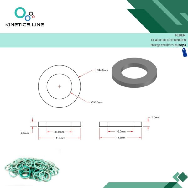 Kinetics Line Fiber Flachdichtung 1 1/2 Zoll (44.5 x 36 x 2 mm)