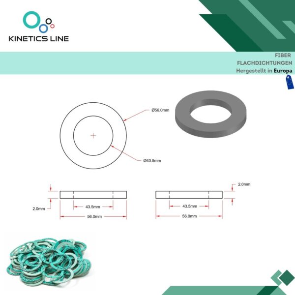 Kinetics Line Fiber Flachdichtung 2 Zoll (56 x 43.5 x 2 mm)