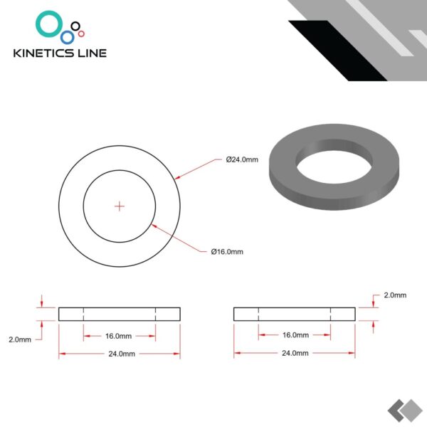 Kinetics Line Gummi Flachdichtung 3/4 Zoll (24 x 16 x 2 mm)